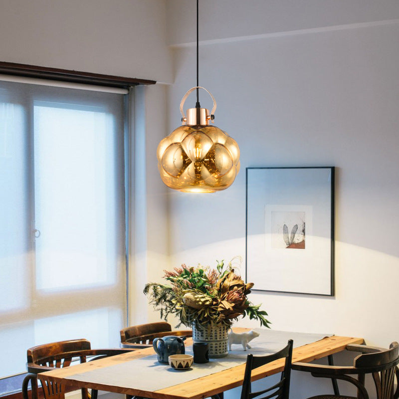 Global Pendant Light Modern Hand Blown Glass 1 Light Chrome/Gold/Rose Gold Ceiling Lamp for Dining Room Clearhalo 'Ceiling Lights' 'Glass shade' 'Glass' 'Modern Pendants' 'Modern' 'Pendant Lights' 'Pendants' Lighting' 207834