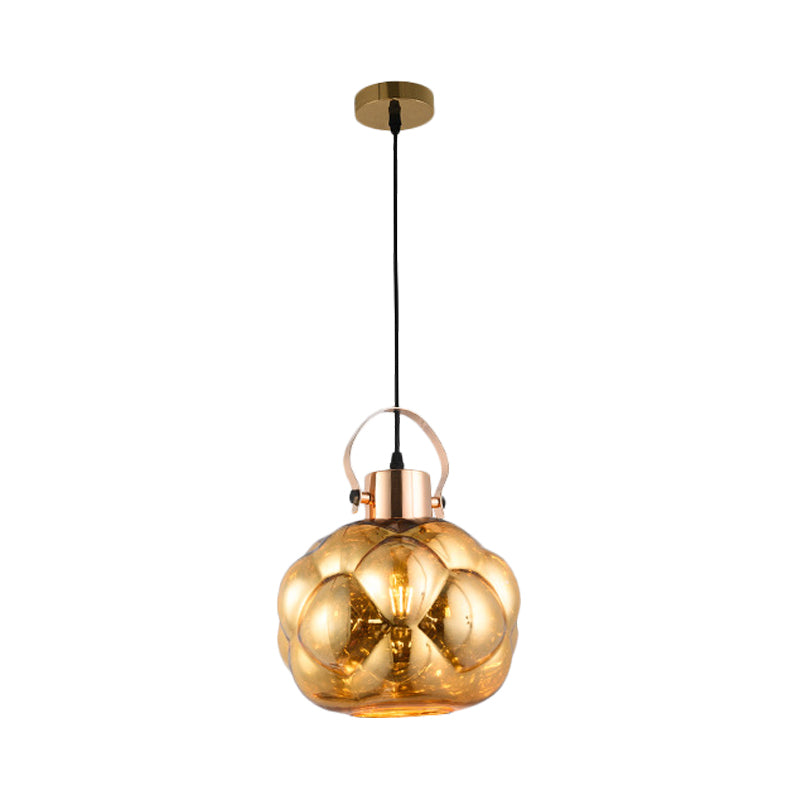 Global Pendant Light Modern Hand Blown Glass 1 Light Chrome/Gold/Rose Gold Ceiling Lamp for Dining Room Clearhalo 'Ceiling Lights' 'Glass shade' 'Glass' 'Modern Pendants' 'Modern' 'Pendant Lights' 'Pendants' Lighting' 207835