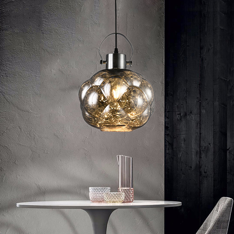 Global Pendant Light Modern Hand Blown Glass 1 Light Chrome/Gold/Rose Gold Ceiling Lamp for Dining Room Chrome Clearhalo 'Ceiling Lights' 'Glass shade' 'Glass' 'Modern Pendants' 'Modern' 'Pendant Lights' 'Pendants' Lighting' 207836