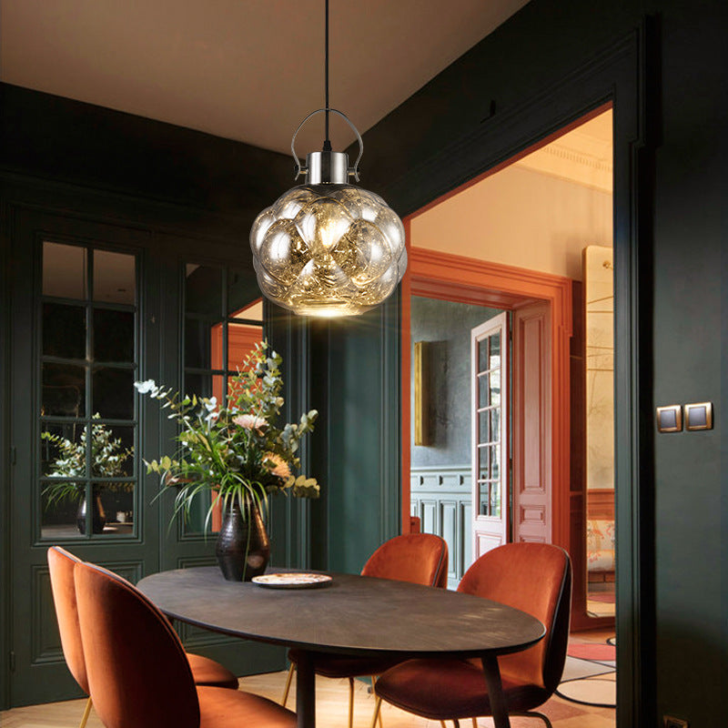 Global Pendant Light Modern Hand Blown Glass 1 Light Chrome/Gold/Rose Gold Ceiling Lamp for Dining Room Clearhalo 'Ceiling Lights' 'Glass shade' 'Glass' 'Modern Pendants' 'Modern' 'Pendant Lights' 'Pendants' Lighting' 207837