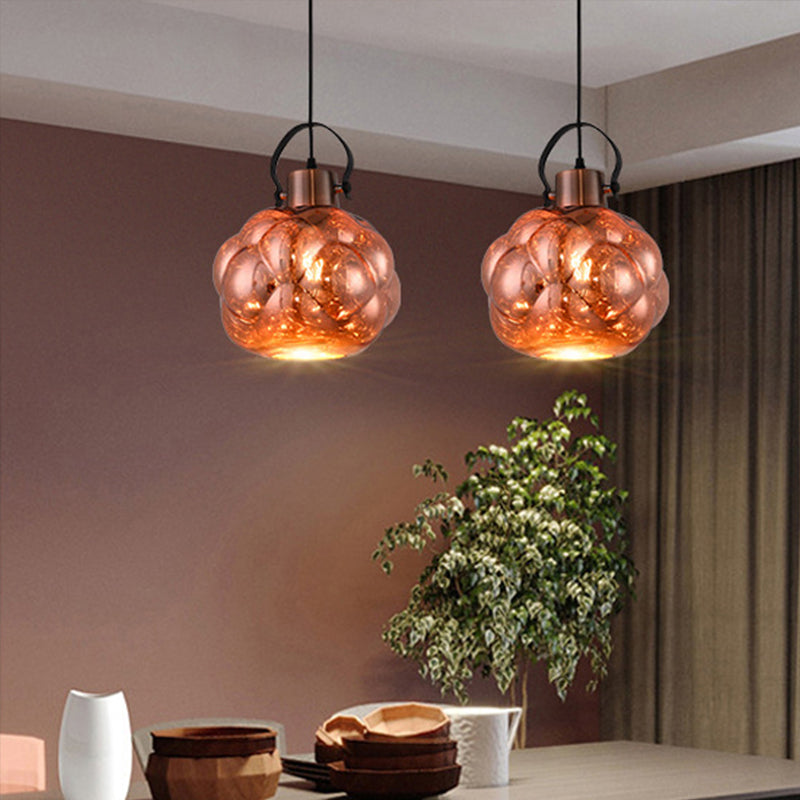 Global Pendant Light Modern Hand Blown Glass 1 Light Chrome/Gold/Rose Gold Ceiling Lamp for Dining Room Rose Gold Clearhalo 'Ceiling Lights' 'Glass shade' 'Glass' 'Modern Pendants' 'Modern' 'Pendant Lights' 'Pendants' Lighting' 207840