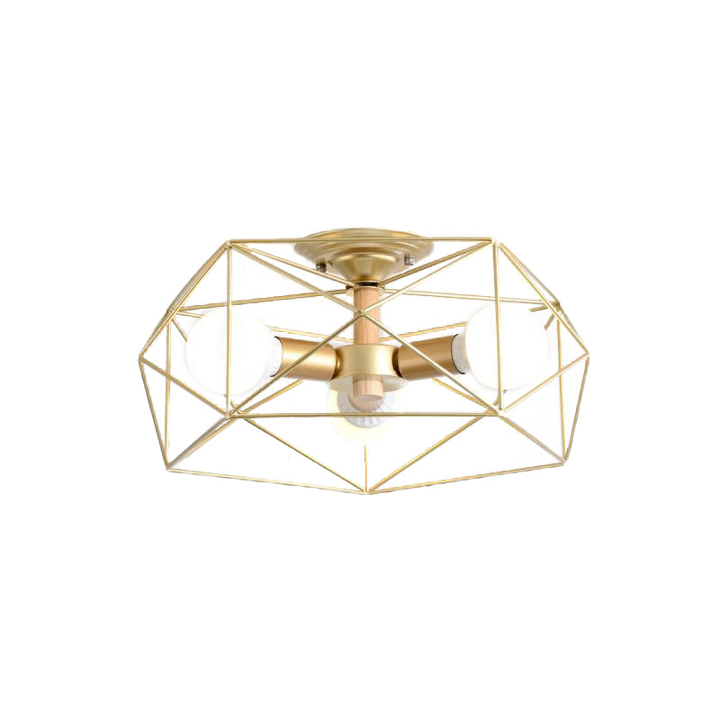 Geometric Opal Glass Semi Flush Industrial 3/4/5 Lights Bedroom Light Fixture in Gold Clearhalo 'Ceiling Lights' 'Close To Ceiling Lights' 'Close to ceiling' 'Semi-flushmount' Lighting' 207843