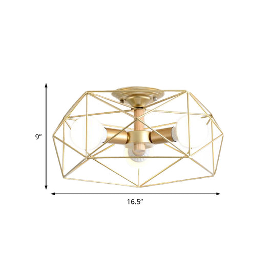 Geometric Opal Glass Semi Flush Industrial 3/4/5 Lights Bedroom Light Fixture in Gold Clearhalo 'Ceiling Lights' 'Close To Ceiling Lights' 'Close to ceiling' 'Semi-flushmount' Lighting' 207844