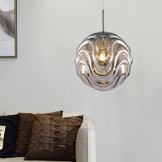 Contemporary 1 Light Pendant Light with Black/Silver/Blue Glass Shade ...