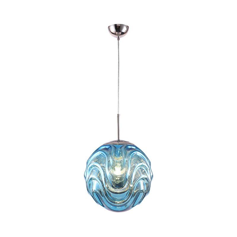 Contemporary 1 Light Pendant Light with Black/Silver/Blue Glass Shade ...