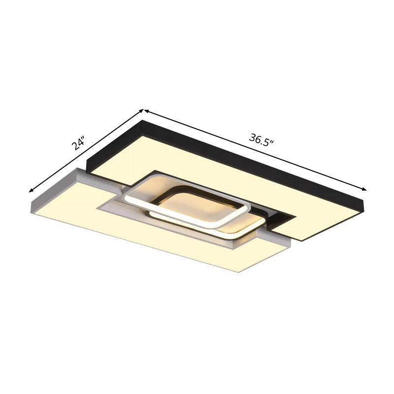 Square/Rectangular Flush Mount Lamp Modern Metal 22"/31.5" Wide Led Black and White Flush Mount Ceiling Fixture with Recessed Diffuser in White/Warm Light Clearhalo 'Ceiling Lights' 'Close To Ceiling Lights' 'Close to ceiling' 'Flush mount' Lighting' 2078906