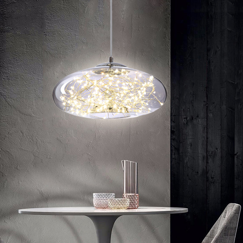 Modern LED Pendant Light with Amber/Smoke Grey Glass Globe/Cylinder/Oval Hanging Light Kit for Living Room Smoke Gray Rugby Clearhalo 'Ceiling Lights' 'Glass shade' 'Glass' 'Modern Pendants' 'Modern' 'Pendant Lights' 'Pendants' Lighting' 207898