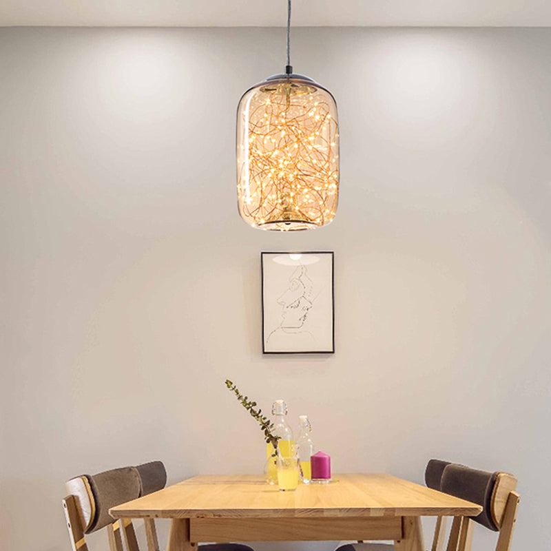 Modern LED Pendant Light with Amber/Smoke Grey Glass Globe/Cylinder/Oval Hanging Light Kit for Living Room Clearhalo 'Ceiling Lights' 'Glass shade' 'Glass' 'Modern Pendants' 'Modern' 'Pendant Lights' 'Pendants' Lighting' 207911