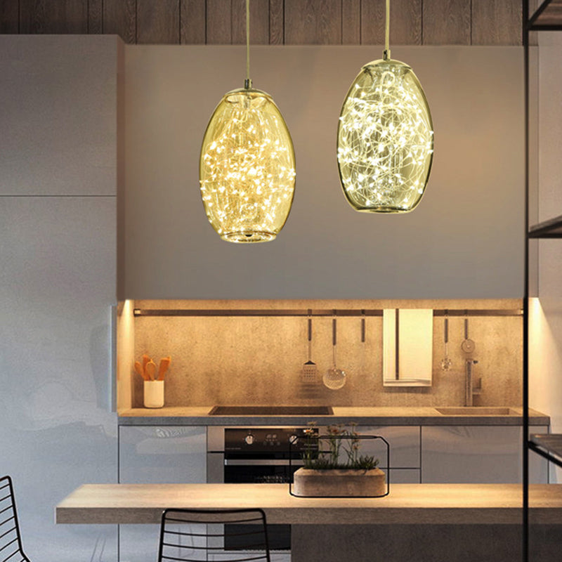 Modern LED Pendant Light with Amber/Smoke Grey Glass Globe/Cylinder/Oval Hanging Light Kit for Living Room Amber Oval Clearhalo 'Ceiling Lights' 'Glass shade' 'Glass' 'Modern Pendants' 'Modern' 'Pendant Lights' 'Pendants' Lighting' 207913