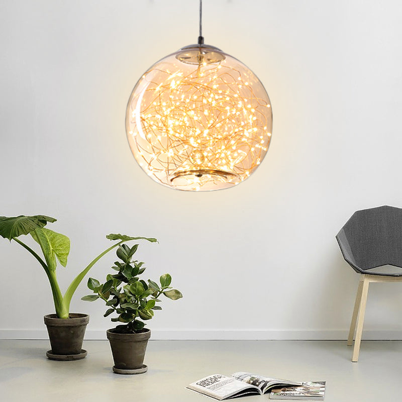 Modern LED Pendant Light with Amber/Smoke Grey Glass Globe/Cylinder/Oval Hanging Light Kit for Living Room Amber Globe Clearhalo 'Ceiling Lights' 'Glass shade' 'Glass' 'Modern Pendants' 'Modern' 'Pendant Lights' 'Pendants' Lighting' 207916