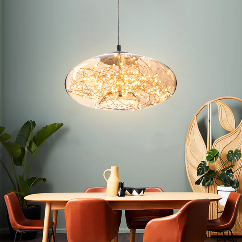 Modern LED Pendant Light with Amber/Smoke Grey Glass Globe/Cylinder/Oval Hanging Light Kit for Living Room Amber Rugby Clearhalo 'Ceiling Lights' 'Glass shade' 'Glass' 'Modern Pendants' 'Modern' 'Pendant Lights' 'Pendants' Lighting' 207919