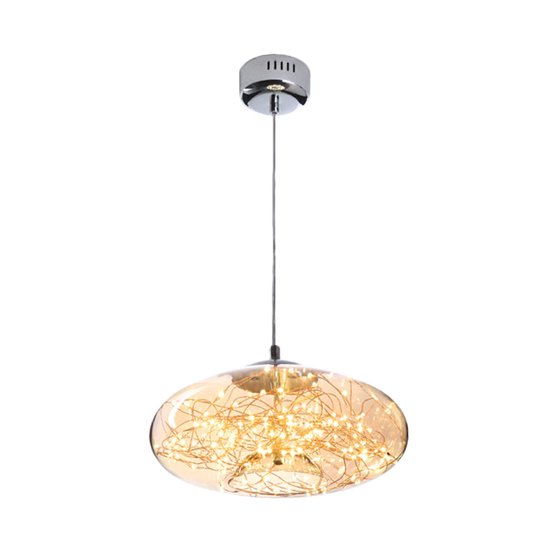 Modern LED Pendant Light with Amber/Smoke Grey Glass Globe/Cylinder/Oval Hanging Light Kit for Living Room Clearhalo 'Ceiling Lights' 'Glass shade' 'Glass' 'Modern Pendants' 'Modern' 'Pendant Lights' 'Pendants' Lighting' 207921