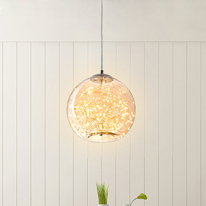 Modern LED Pendant Light with Amber/Smoke Grey Glass Globe/Cylinder/Oval Hanging Light Kit for Living Room Clearhalo 'Ceiling Lights' 'Glass shade' 'Glass' 'Modern Pendants' 'Modern' 'Pendant Lights' 'Pendants' Lighting' 207924