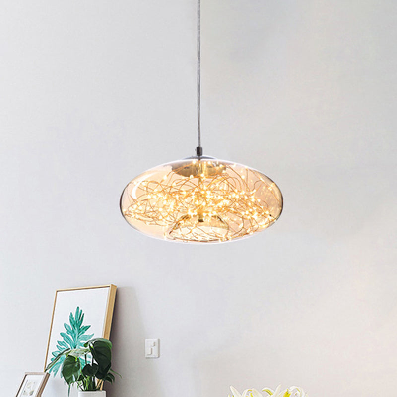 Modern LED Pendant Light with Amber/Smoke Grey Glass Globe/Cylinder/Oval Hanging Light Kit for Living Room Clearhalo 'Ceiling Lights' 'Glass shade' 'Glass' 'Modern Pendants' 'Modern' 'Pendant Lights' 'Pendants' Lighting' 207925