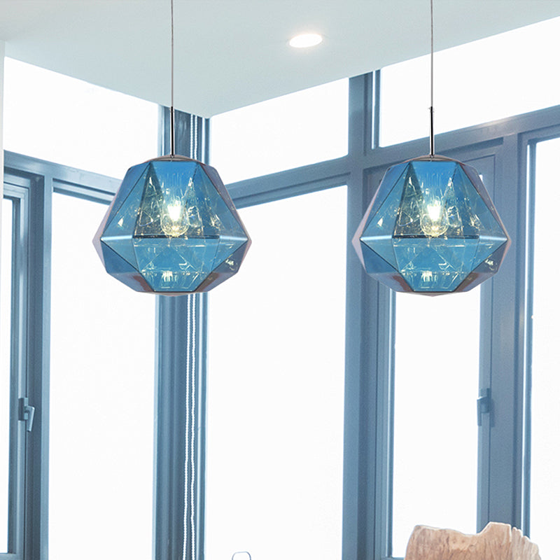 Modern 1 Light Pendant Lamp with Acrylic Shade Black/Silver/Blue Diamond Hanging Ceiling Light Blue Clearhalo 'Ceiling Lights' 'Modern Pendants' 'Modern' 'Pendant Lights' 'Pendants' Lighting' 207968