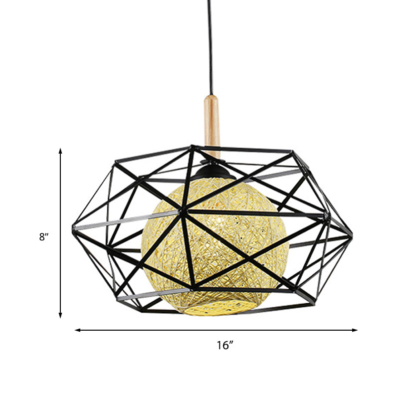 Simple 1 Light Pendant Ceiling Light with Black Polygon Wire Cage Shade Ball Hanging Lamp Kit for Dining Room Clearhalo 'Ceiling Lights' 'Modern Pendants' 'Modern' 'Pendant Lights' 'Pendants' Lighting' 208020