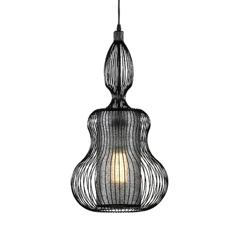 Gourd Cage Pendant Light Simple Style Metal 1 Light Black Hanging Light Kit with Cylinder Shade Inside Clearhalo 'Ceiling Lights' 'Modern Pendants' 'Modern' 'Pendant Lights' 'Pendants' Lighting' 208028