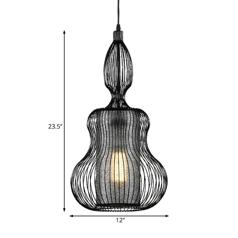 Gourd Cage Pendant Light Simple Style Metal 1 Light Black Hanging Light Kit with Cylinder Shade Inside Clearhalo 'Ceiling Lights' 'Modern Pendants' 'Modern' 'Pendant Lights' 'Pendants' Lighting' 208029