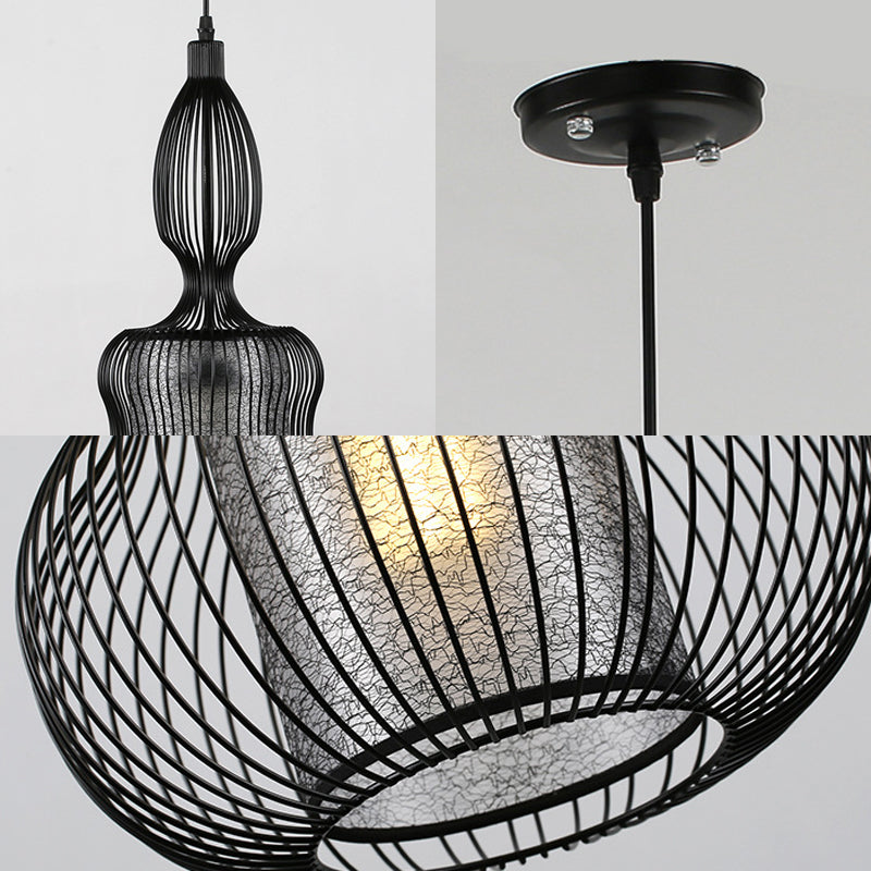 Gourd Cage Pendant Light Simple Style Metal 1 Light Black Hanging Light Kit with Cylinder Shade Inside Clearhalo 'Ceiling Lights' 'Modern Pendants' 'Modern' 'Pendant Lights' 'Pendants' Lighting' 208030