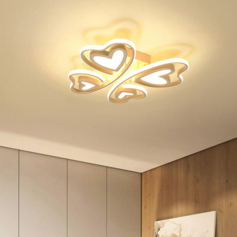 Kids Loving-Heart Butterfly Ceiling Lamp Acrylic LED Flush Ceiling Light in White for Girls Bedroom White Clearhalo 'Ceiling Lights' 'Close To Ceiling Lights' 'Close to ceiling' 'Flush mount' Lighting' 208050