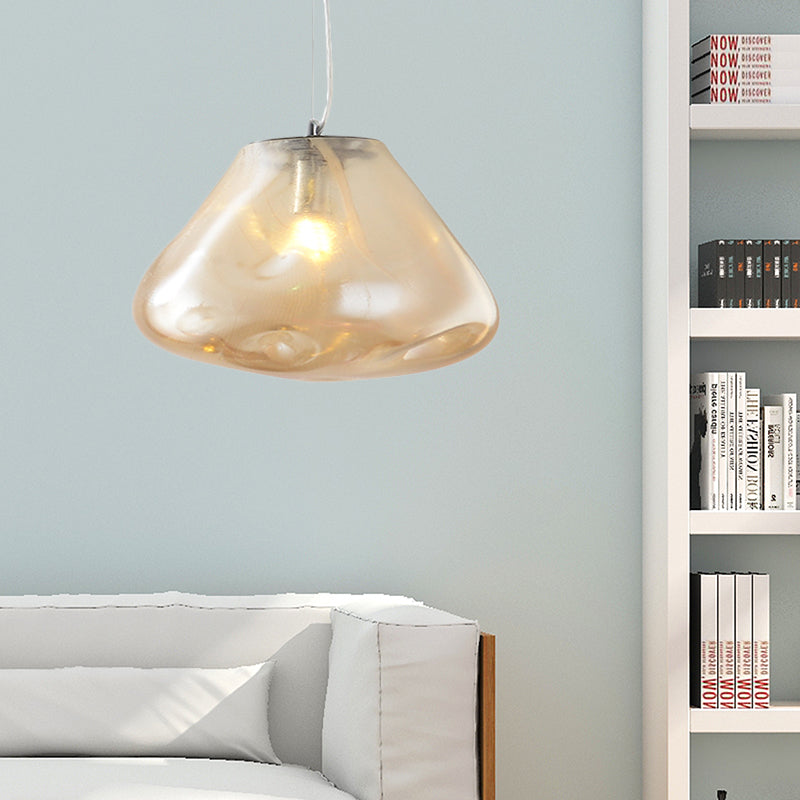 Irregular Melt Glass Pendant Light Modern 1 Light Silver/Red/Blue Hanging Ceiling Light for Living Room, 8"/12" Wide Amber Clearhalo 'Ceiling Lights' 'Glass shade' 'Glass' 'Modern Pendants' 'Modern' 'Pendant Lights' 'Pendants' Lighting' 208067