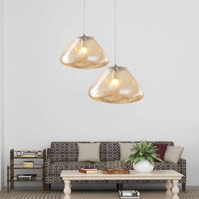 Irregular Melt Glass Pendant Light Modern 1 Light Silver/Red/Blue Hanging Ceiling Light for Living Room, 8"/12" Wide Clearhalo 'Ceiling Lights' 'Glass shade' 'Glass' 'Modern Pendants' 'Modern' 'Pendant Lights' 'Pendants' Lighting' 208068