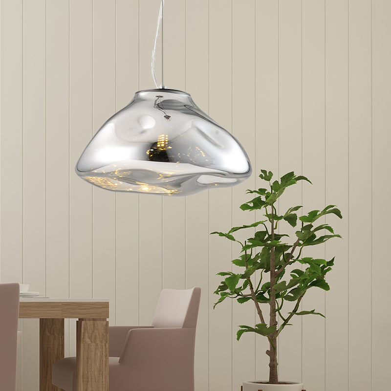 Irregular Melt Glass Pendant Light Modern 1 Light Silver/Red/Blue Hanging Ceiling Light for Living Room, 8"/12" Wide Silver Clearhalo 'Ceiling Lights' 'Glass shade' 'Glass' 'Modern Pendants' 'Modern' 'Pendant Lights' 'Pendants' Lighting' 208070