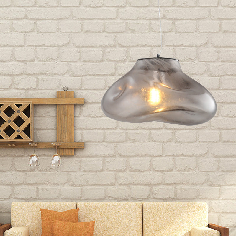 Irregular Melt Glass Pendant Light Modern 1 Light Silver/Red/Blue Hanging Ceiling Light for Living Room, 8"/12" Wide Smoke Gray Clearhalo 'Ceiling Lights' 'Glass shade' 'Glass' 'Modern Pendants' 'Modern' 'Pendant Lights' 'Pendants' Lighting' 208073