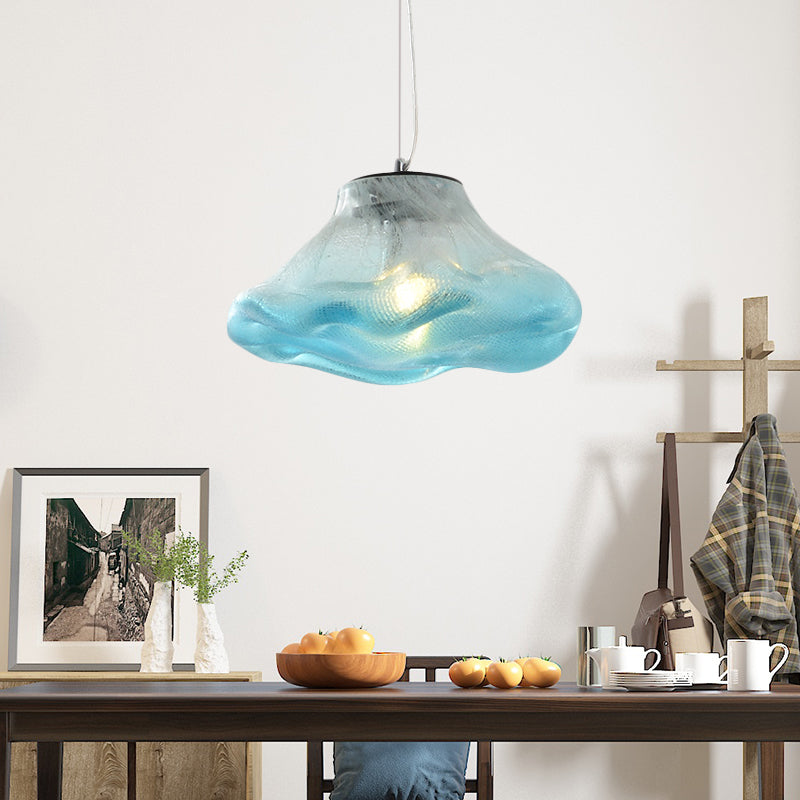 Irregular Melt Glass Pendant Light Modern 1 Light Silver/Red/Blue Hanging Ceiling Light for Living Room, 8"/12" Wide Blue Clearhalo 'Ceiling Lights' 'Glass shade' 'Glass' 'Modern Pendants' 'Modern' 'Pendant Lights' 'Pendants' Lighting' 208076