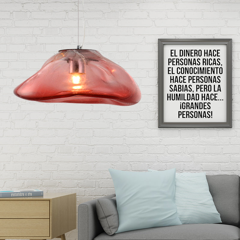 Irregular Melt Glass Pendant Light Modern 1 Light Silver/Red/Blue Hanging Ceiling Light for Living Room, 8"/12" Wide Red Clearhalo 'Ceiling Lights' 'Glass shade' 'Glass' 'Modern Pendants' 'Modern' 'Pendant Lights' 'Pendants' Lighting' 208079