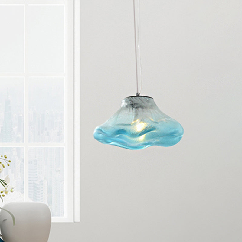 Irregular Melt Glass Pendant Light Modern 1 Light Silver/Red/Blue Hanging Ceiling Light for Living Room, 8"/12" Wide Clearhalo 'Ceiling Lights' 'Glass shade' 'Glass' 'Modern Pendants' 'Modern' 'Pendant Lights' 'Pendants' Lighting' 208083