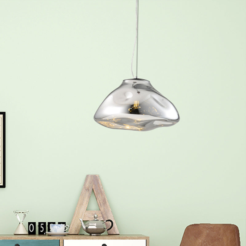 Irregular Melt Glass Pendant Light Modern 1 Light Silver/Red/Blue Hanging Ceiling Light for Living Room, 8"/12" Wide Clearhalo 'Ceiling Lights' 'Glass shade' 'Glass' 'Modern Pendants' 'Modern' 'Pendant Lights' 'Pendants' Lighting' 208085