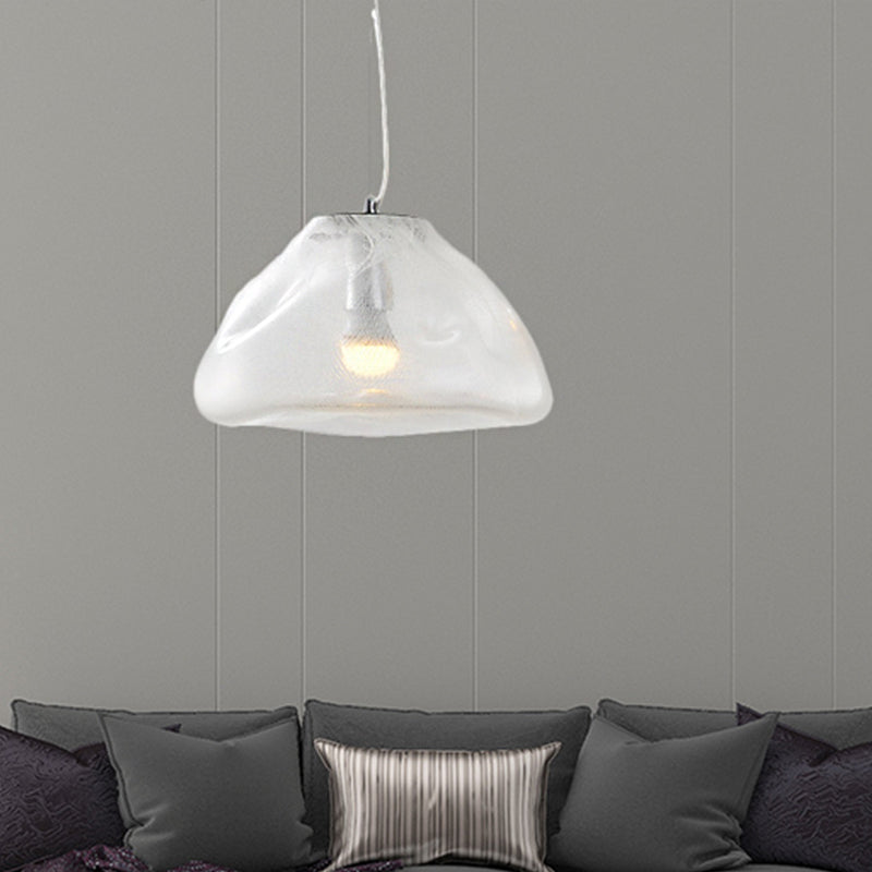 Irregular Melt Glass Pendant Light Modern 1 Light Silver/Red/Blue Hanging Ceiling Light for Living Room, 8"/12" Wide Clear Clearhalo 'Ceiling Lights' 'Glass shade' 'Glass' 'Modern Pendants' 'Modern' 'Pendant Lights' 'Pendants' Lighting' 208087