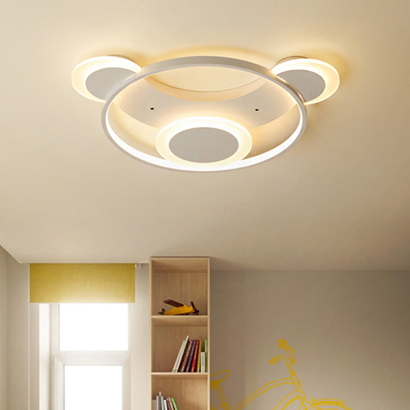 Bear Face Kindergarten Ceiling Mount Light Acrylic Animal Ceiling Lamp in White Clearhalo 'Ceiling Lights' 'Close To Ceiling Lights' 'Close to ceiling' 'Flush mount' Lighting' 208093