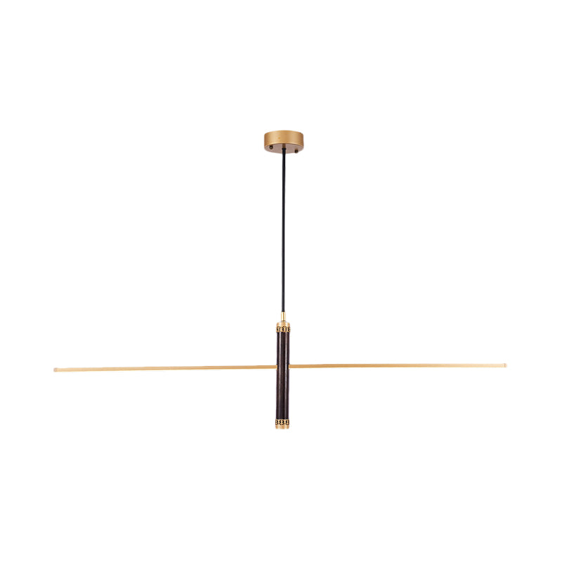 Linear Metal Pendant Light Kit Antique Black/Wood LED Hanging Light Fixture for Study Room, 31.5"/47" Wide Clearhalo 'Ceiling Lights' 'Modern Pendants' 'Modern' 'Pendant Lights' 'Pendants' Lighting' 208118