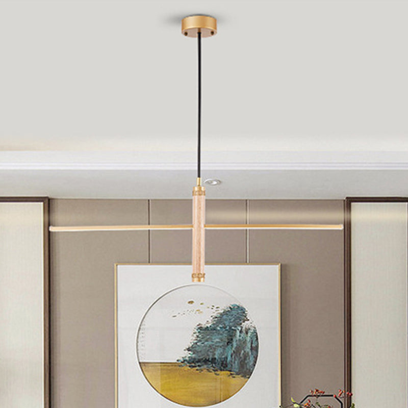 Linear Metal Pendant Light Kit Antique Black/Wood LED Hanging Light Fixture for Study Room, 31.5"/47" Wide Clearhalo 'Ceiling Lights' 'Modern Pendants' 'Modern' 'Pendant Lights' 'Pendants' Lighting' 208125