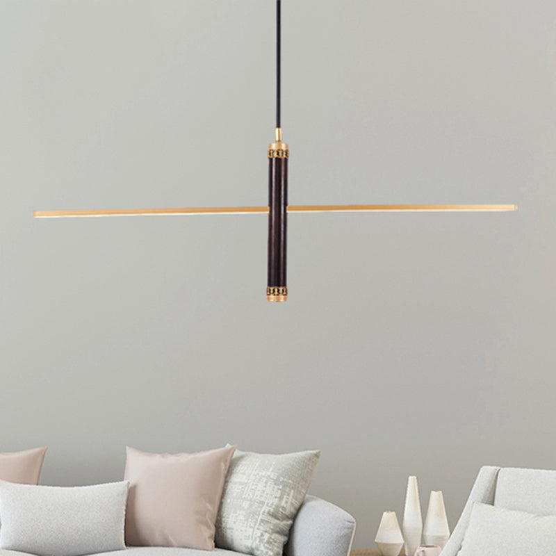 Linear Metal Pendant Light Kit Antique Black/Wood LED Hanging Light Fixture for Study Room, 31.5"/47" Wide Clearhalo 'Ceiling Lights' 'Modern Pendants' 'Modern' 'Pendant Lights' 'Pendants' Lighting' 208128