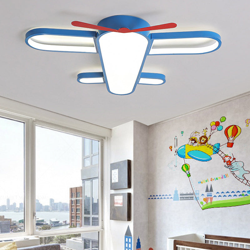 Cute Propeller Airplane Ceiling Light Acrylic Blue Finish LED Flush Mount Light for Baby Room Blue 25.5" Clearhalo 'Ceiling Lights' 'Close To Ceiling Lights' 'Close to ceiling' 'Flush mount' Lighting' 208142