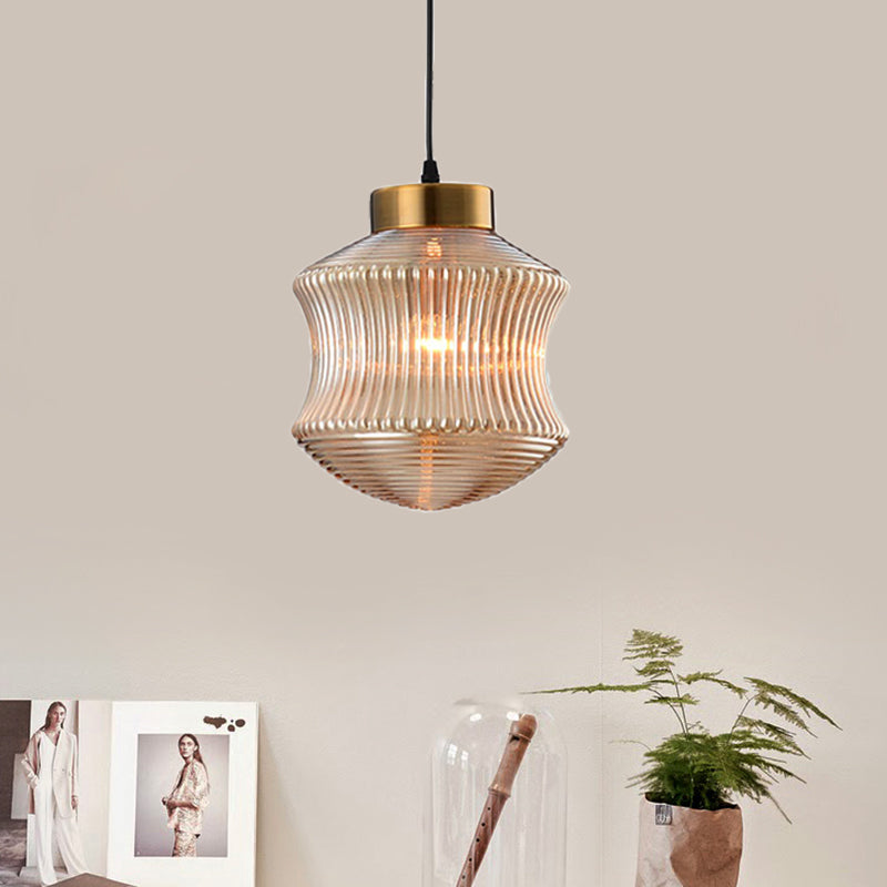 Lantern Pendant Light Contemporary Amber/Smoke Gray Prismatic Glass 1 Light Gold Hanging Ceiling Light Amber Clearhalo 'Ceiling Lights' 'Glass shade' 'Glass' 'Modern Pendants' 'Modern' 'Pendant Lights' 'Pendants' Lighting' 208150