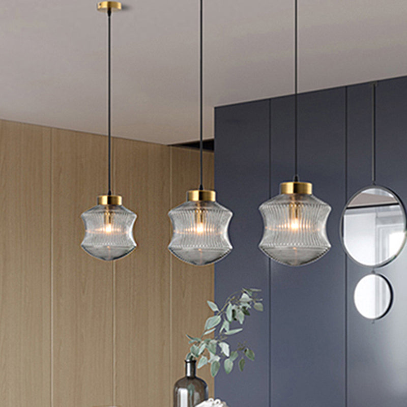 Lantern Pendant Light Contemporary Amber/Smoke Gray Prismatic Glass 1 Light Gold Hanging Ceiling Light Smoke Gray Clearhalo 'Ceiling Lights' 'Glass shade' 'Glass' 'Modern Pendants' 'Modern' 'Pendant Lights' 'Pendants' Lighting' 208155