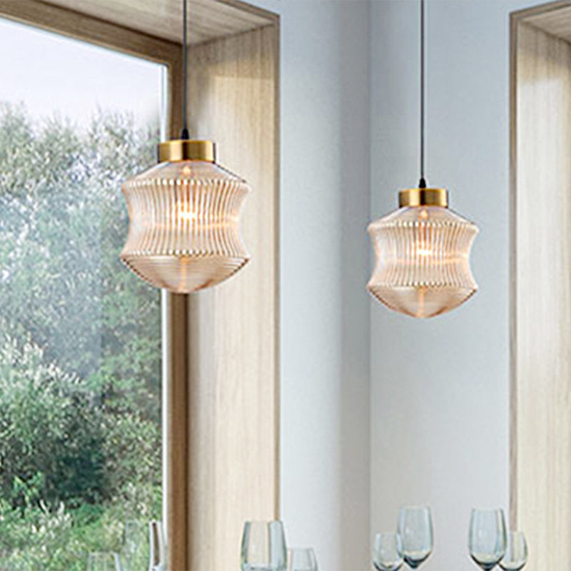 Lantern Pendant Light Contemporary Amber/Smoke Gray Prismatic Glass 1 Light Gold Hanging Ceiling Light Clearhalo 'Ceiling Lights' 'Glass shade' 'Glass' 'Modern Pendants' 'Modern' 'Pendant Lights' 'Pendants' Lighting' 208156