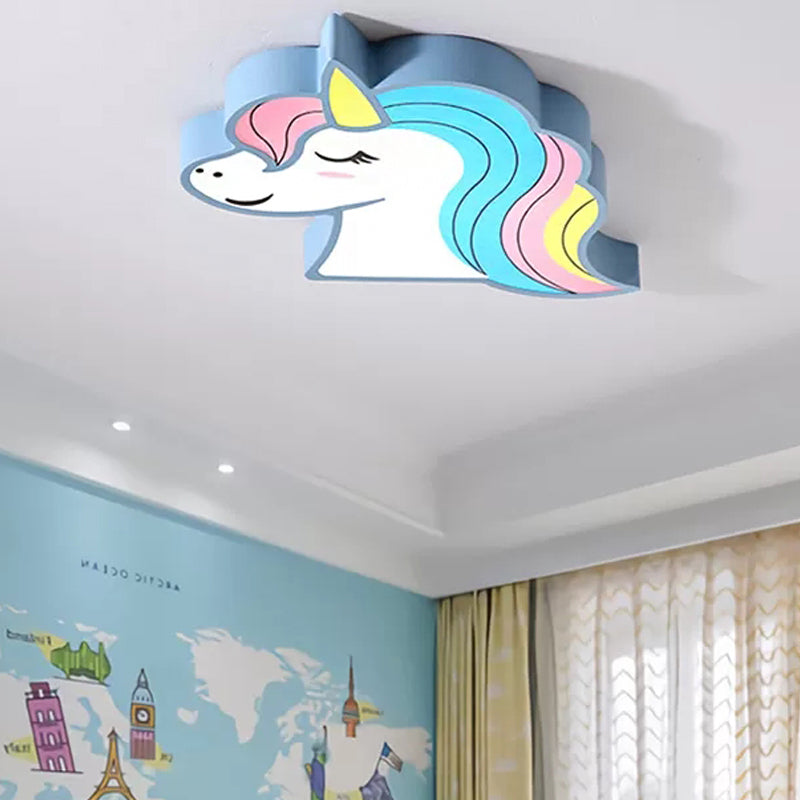 Child Bedroom Unicorn Flush Ceiling Light Acrylic Cartoon Multi-Colored Ceiling Fixture Blue Clearhalo 'Ceiling Lights' 'Close To Ceiling Lights' 'Close to ceiling' 'Flush mount' Lighting' 208200