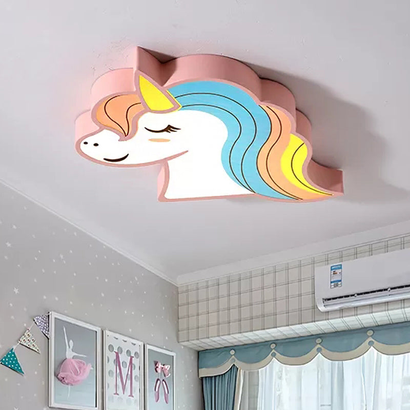 Child Bedroom Unicorn Flush Ceiling Light Acrylic Cartoon Multi-Colored Ceiling Fixture Pink Clearhalo 'Ceiling Lights' 'Close To Ceiling Lights' 'Close to ceiling' 'Flush mount' Lighting' 208202