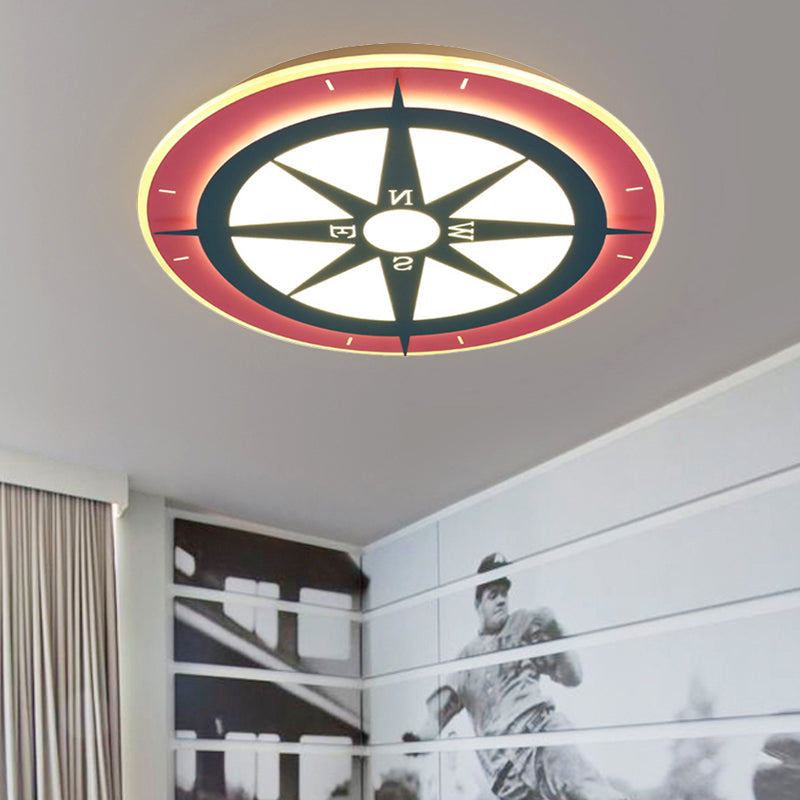 Cartoon Compass LED Flush Mount Light Kids Acrylic Ceiling Lamp in Red for Nursing Room Clearhalo 'Ceiling Lights' 'Close To Ceiling Lights' 'Close to ceiling' 'Semi-flushmount' Lighting' 208219