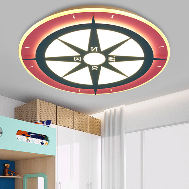 Cartoon Compass LED Flush Mount Light Kids Acrylic Ceiling Lamp in Red for Nursing Room Clearhalo 'Ceiling Lights' 'Close To Ceiling Lights' 'Close to ceiling' 'Semi-flushmount' Lighting' 208220