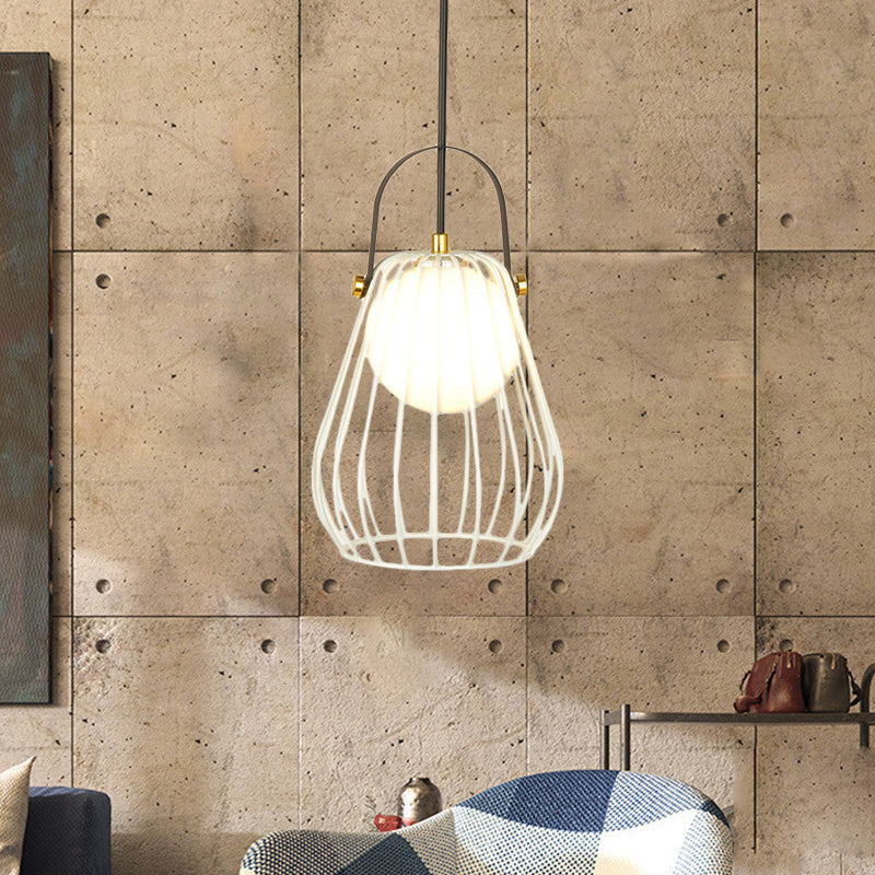 Gourd Cage Pendant Light Kit Minimalist Metal 1 Light Black/White/Rose Gold Hanging Ceiling Light Clearhalo 'Ceiling Lights' 'Modern Pendants' 'Modern' 'Pendant Lights' 'Pendants' Lighting' 208273