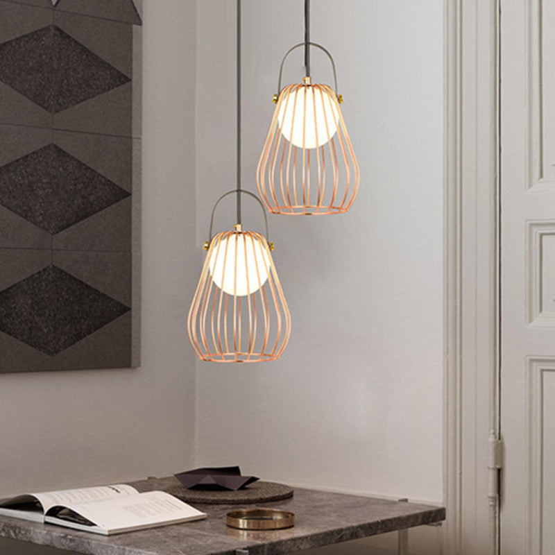 Gourd Cage Pendant Light Kit Minimalist Metal 1 Light Black/White/Rose Gold Hanging Ceiling Light Rose Gold Clearhalo 'Ceiling Lights' 'Modern Pendants' 'Modern' 'Pendant Lights' 'Pendants' Lighting' 208276