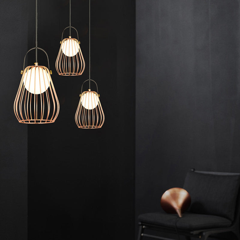 Gourd Cage Pendant Light Kit Minimalist Metal 1 Light Black/White/Rose Gold Hanging Ceiling Light Clearhalo 'Ceiling Lights' 'Modern Pendants' 'Modern' 'Pendant Lights' 'Pendants' Lighting' 208277