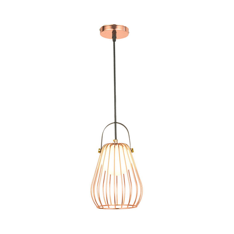 Gourd Cage Pendant Light Kit Minimalist Metal 1 Light Black/White/Rose Gold Hanging Ceiling Light Clearhalo 'Ceiling Lights' 'Modern Pendants' 'Modern' 'Pendant Lights' 'Pendants' Lighting' 208278