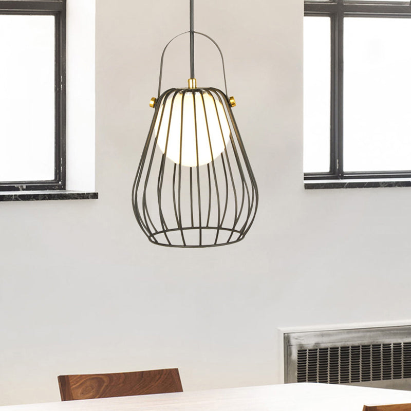 Gourd Cage Pendant Light Kit Minimalist Metal 1 Light Black/White/Rose Gold Hanging Ceiling Light Black Clearhalo 'Ceiling Lights' 'Modern Pendants' 'Modern' 'Pendant Lights' 'Pendants' Lighting' 208279